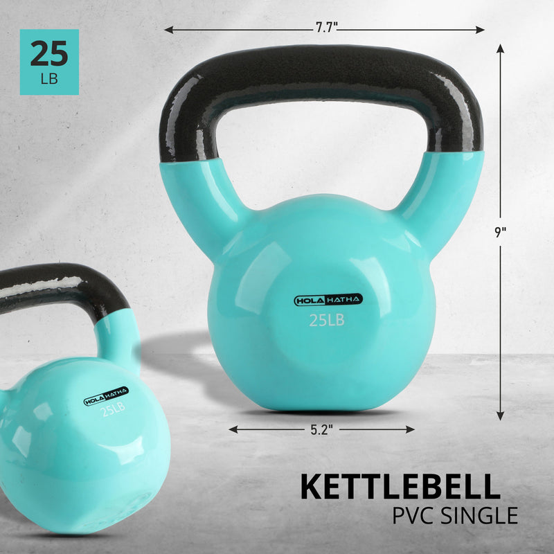 HolaHatha 25 Pound Solid Cast Iron Workout Kettlebell for Home Strength Training