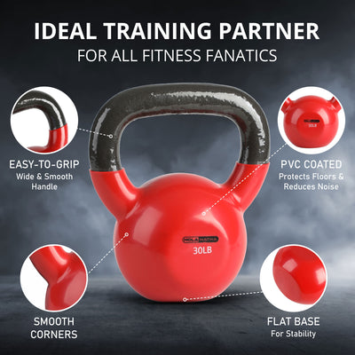 HolaHatha 30 Pound Solid Cast Iron Workout Kettlebell for Home Strength Training