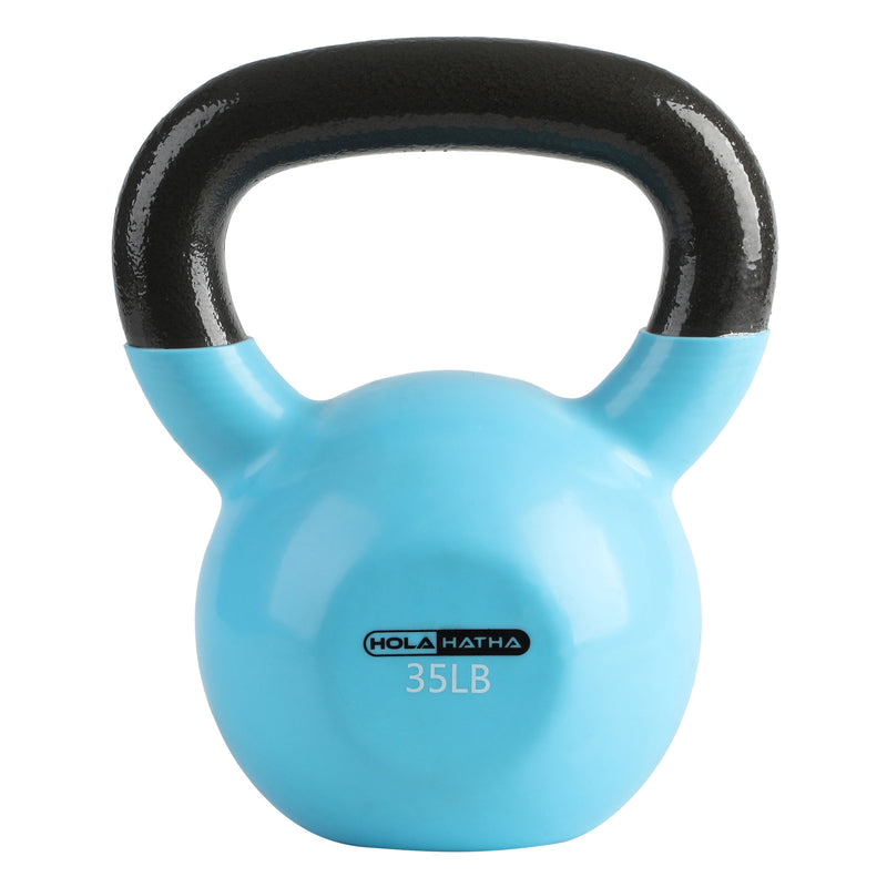 HolaHatha 35 Pound Solid Cast Iron Workout Kettlebell for Home Strength Training