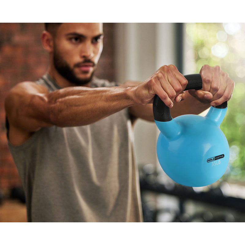 HolaHatha 35 Pound Solid Cast Iron Workout Kettlebell for Home Strength Training