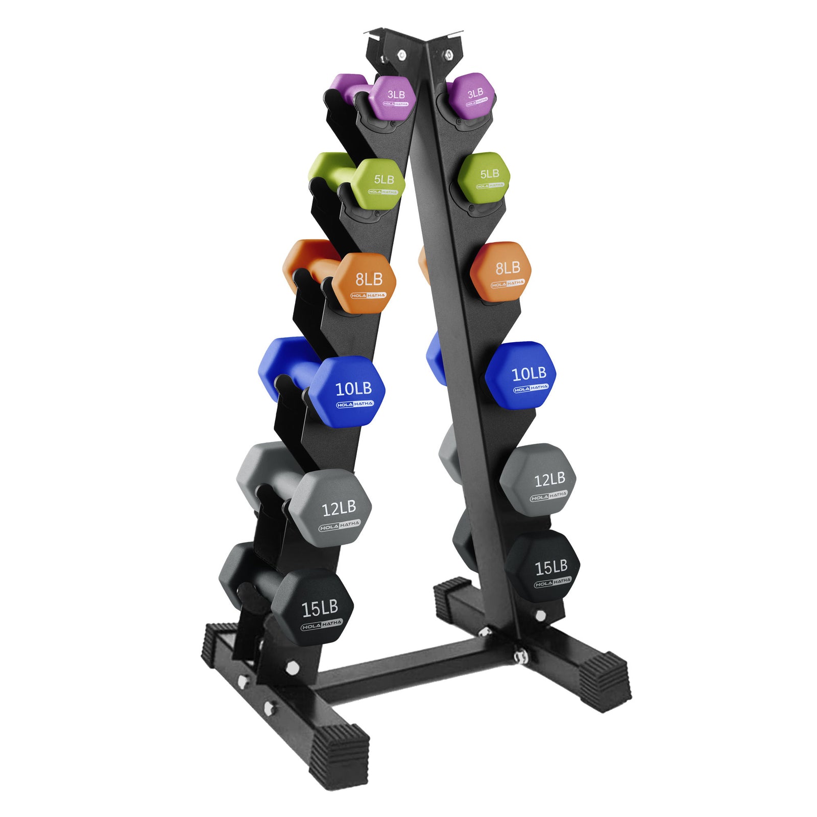 HolaHatha 3, 5, 8, 10, 12 & 15Lb Dumbbell Weight Set w/Storage Rack (For Parts) - VMInnovations