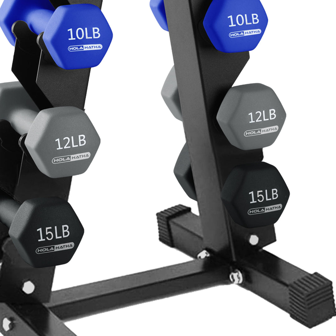 HolaHatha 3, 5, 8, 10, 12 & 15Lbs Neoprene Dumbbell Set w/Storage Rack(Open Box)