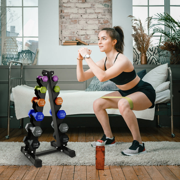 HolaHatha 3, 5, 8, 10, 12 & 15Lbs Neoprene Dumbbell Set w/Storage Rack(Open Box) - VMInnovations