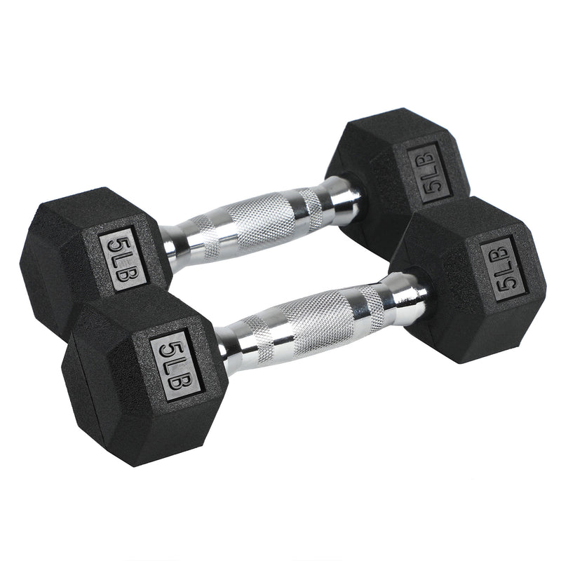 HolaHatha Iron Hexagonal Cast Exercise 5 lb Dumbbell Weights w/Contoured Grips