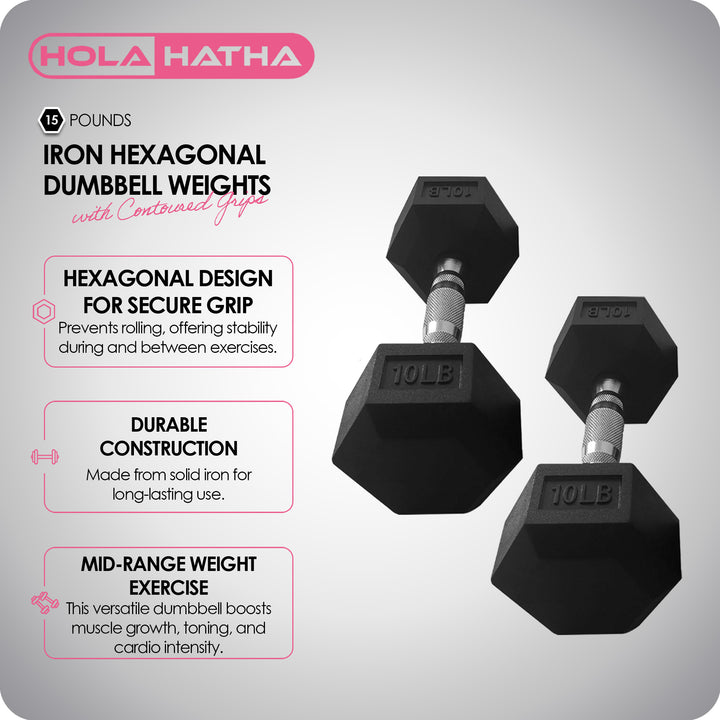 HolaHatha Iron Cast Home Exercise Dumbbell Free Weight, 15 Pounds (Open Box)