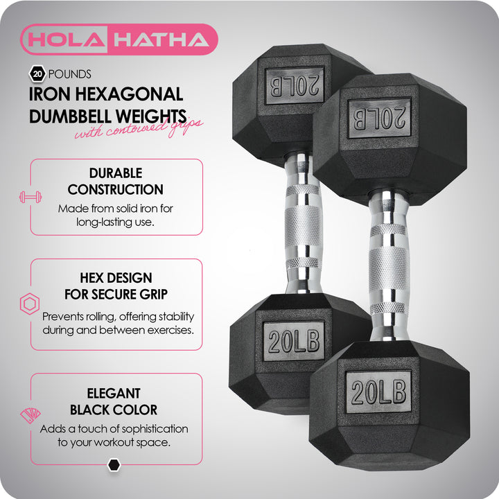 HolaHatha Iron Hexagonal Cast Home Exercise Dumbbell Free Weight, 20 Pounds