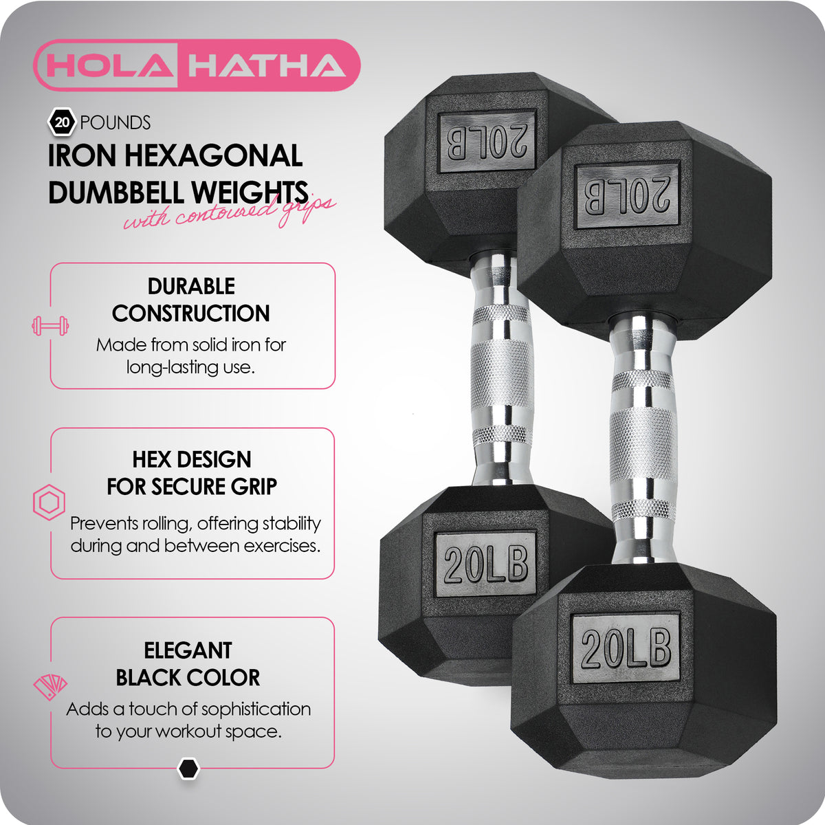 HolaHatha Iron Hexagonal Cast Home Exercise Dumbbell Free Weight, 20lb(Open Box)