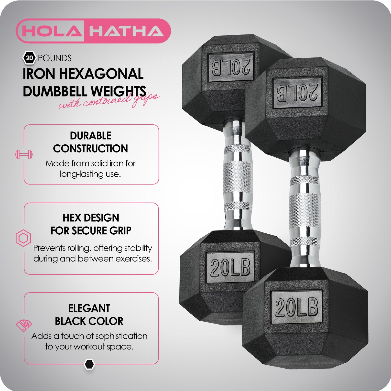 HolaHatha Iron Hexagonal Cast Home Exercise Dumbbell Free Weight, 20lb(Open Box) - VMInnovations