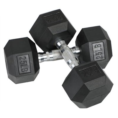 HolaHatha Iron Hexagonal Cast Exercise 25lb Dumbbells w/Contoured Grips (Used) - VMInnovations