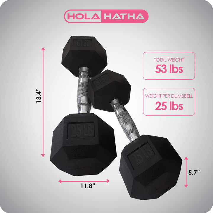 HolaHatha Iron Hexagonal Cast Exercise 25lb Dumbbells w/Contoured Grips (Used)