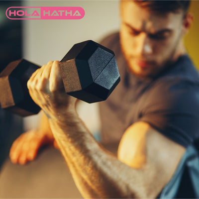 HolaHatha Iron Hexagonal Cast Exercise 25lb Dumbbells w/Contoured Grips (Used) - VMInnovations