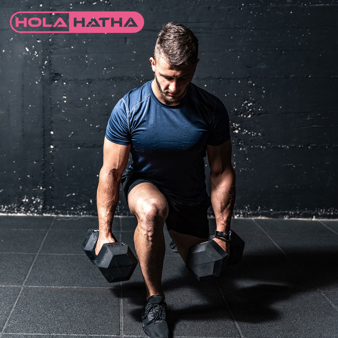 HolaHatha Iron Hexagonal Cast Exercise 25 lb Dumbbell Weights w/Contoured Grips