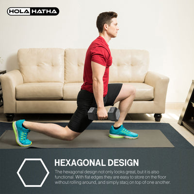 HolaHatha Iron Hexagonal Cast Exercise 5 lb Dumbbell Weights w/Contoured Grips - VMInnovations