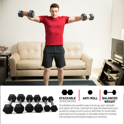 HolaHatha Iron Hexagonal Cast Exercise 5 lb Dumbbell Weights w/Contoured Grips - VMInnovations