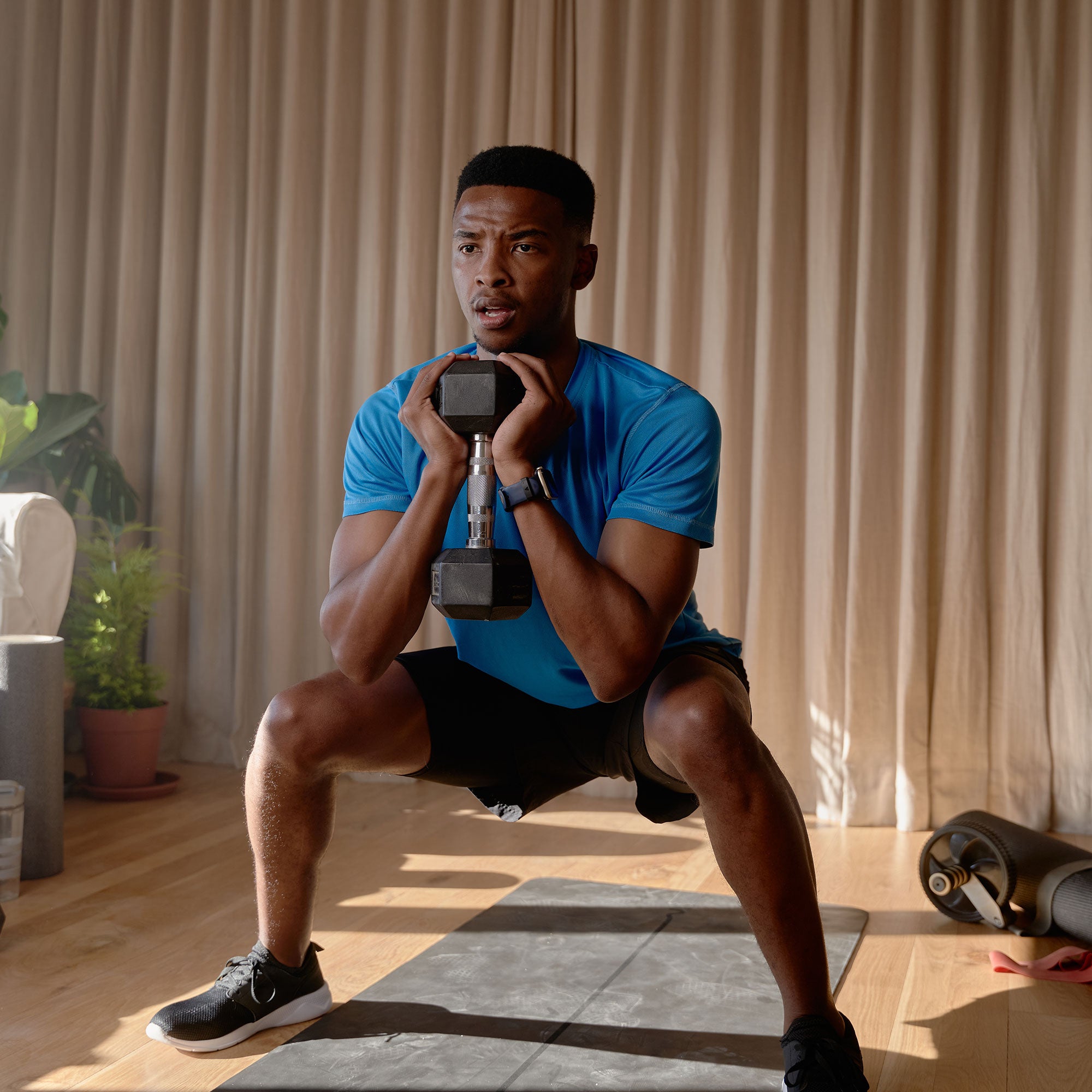 HolaHatha Iron Hexagonal Cast Home Exercise Dumbbell Free Weight, 45 Pounds - VMInnovations