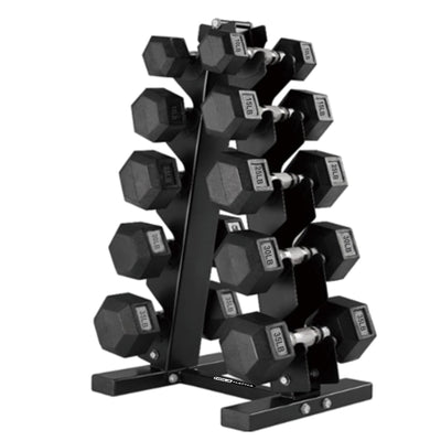 HolaHatha 10, 15, 25, 30 & 35 Pound Hexagonal Dumbbell Weight Set w/ Rack, Black (Open Box)