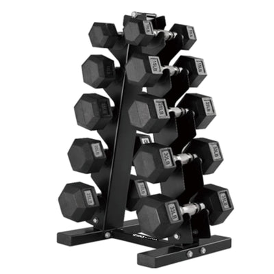 HolaHatha 10, 15, 25, 30 & 35 Pound Hexagonal Dumbbell Weight Set w/ Rack, Black