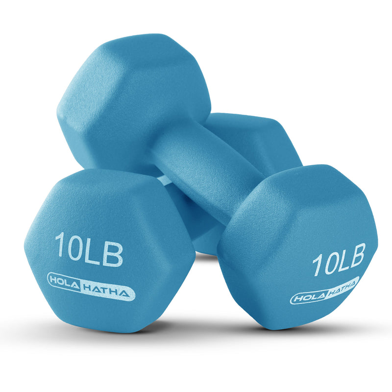 HolaHatha 5, 10, & 15Lb Neoprene Dumbbell Weight Set with Storage Rack(Open Box)