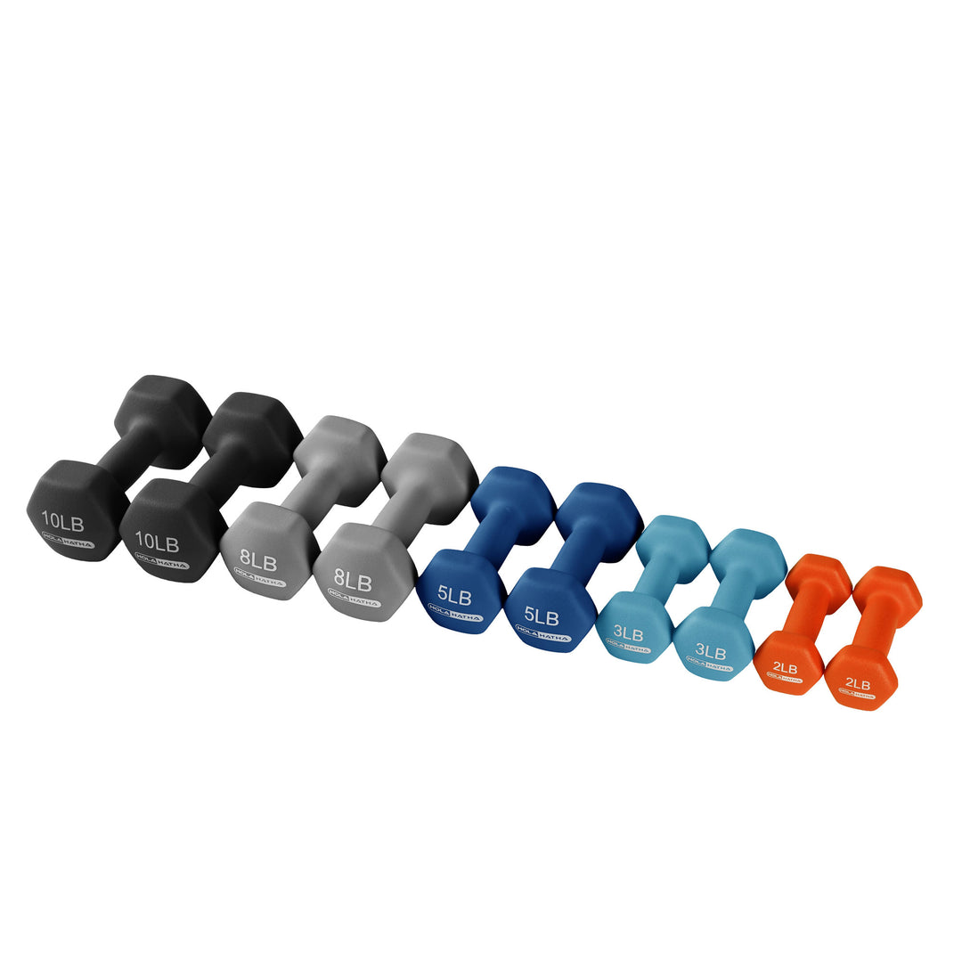 HolaHatha 2, 3, 5, 8 & 10lb Neoprene Dumbbell Set w/Storage Rack (For Parts)