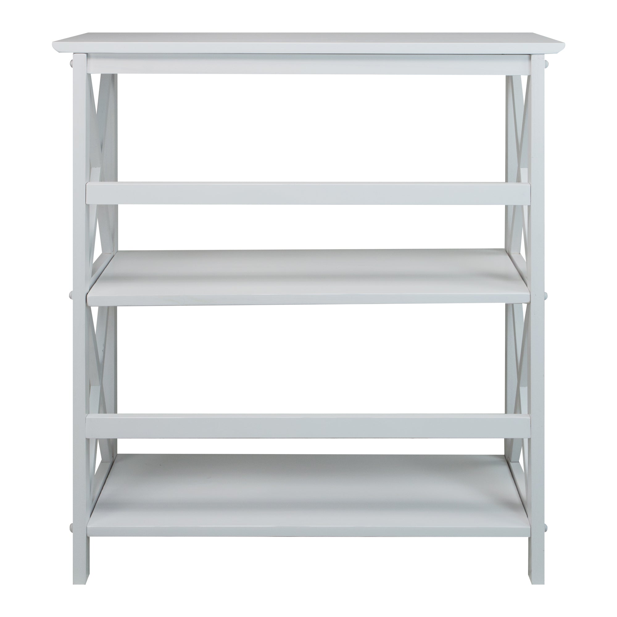Casual Home Montego 3 Tier Open Shelf X Design Wooden Bookcase, Wood (White) (Refurbished)