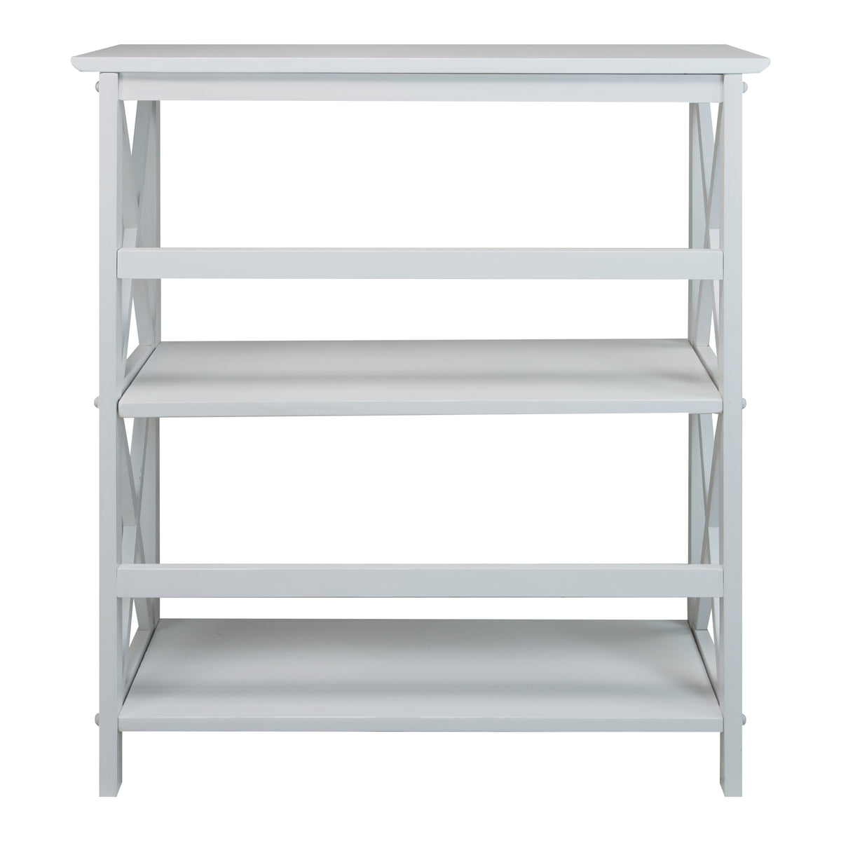 Casual Home Montego 3 Tier Open Shelf X Design Wooden Bookcase, Wood (White) (Refurbished)