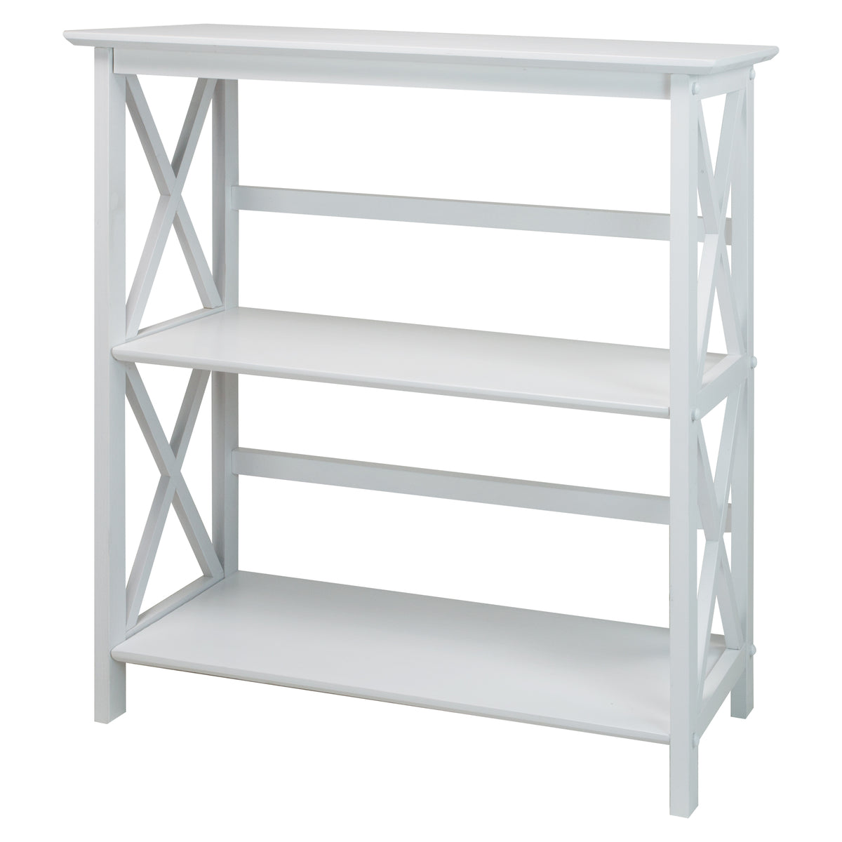Casual Home Montego 3 Tier Open Shelf X Design Wooden Bookcase, Wood (White) (Refurbished)