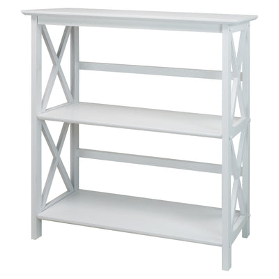Casual Home Montego 3 Tier Open Shelf X Design Wooden Bookcase, Wood (White) (Refurbished)