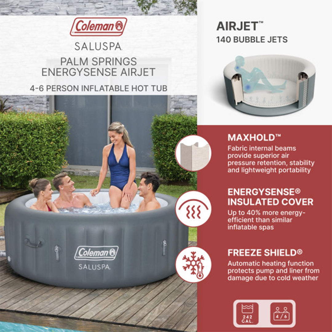 Coleman Palm Springs 6 Person EnergySense Smart AirJet Plus Inflatable Hot Tub