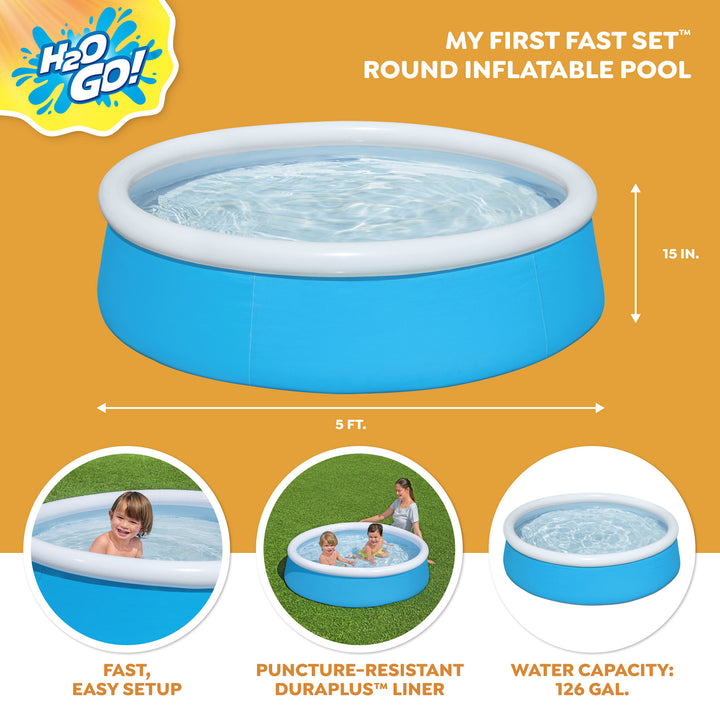 H2OGO! 5' x 15" Inflatable Top Ring Kiddie Swimming Pool, Blue (Open Box) - VMInnovations