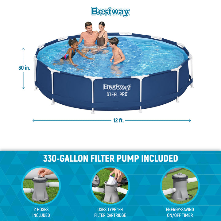 Bestway Steel Pro 12' x 30" Round Above Ground Pool Set w/ DuraPlus Liner(Used) - VMInnovations