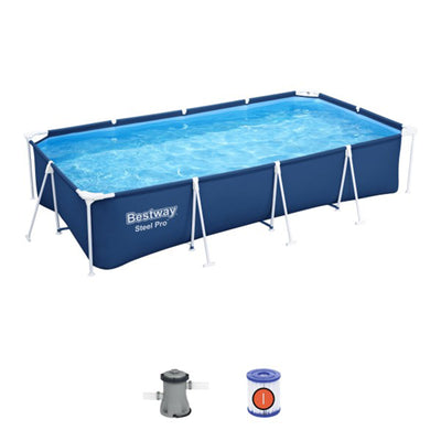 Bestway Steel Pro 13 Foot x 32 Inch Rectangular Above Ground Swimming Pool, Blue