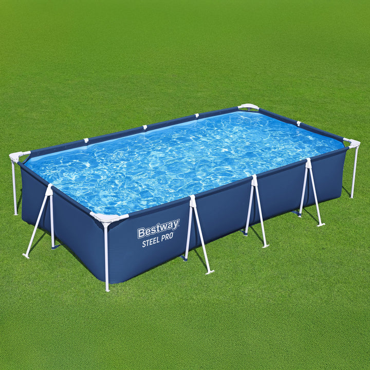 Bestway Steel Pro 13 Foot x 32 Inch Rectangular Above Ground Swimming Pool, Blue