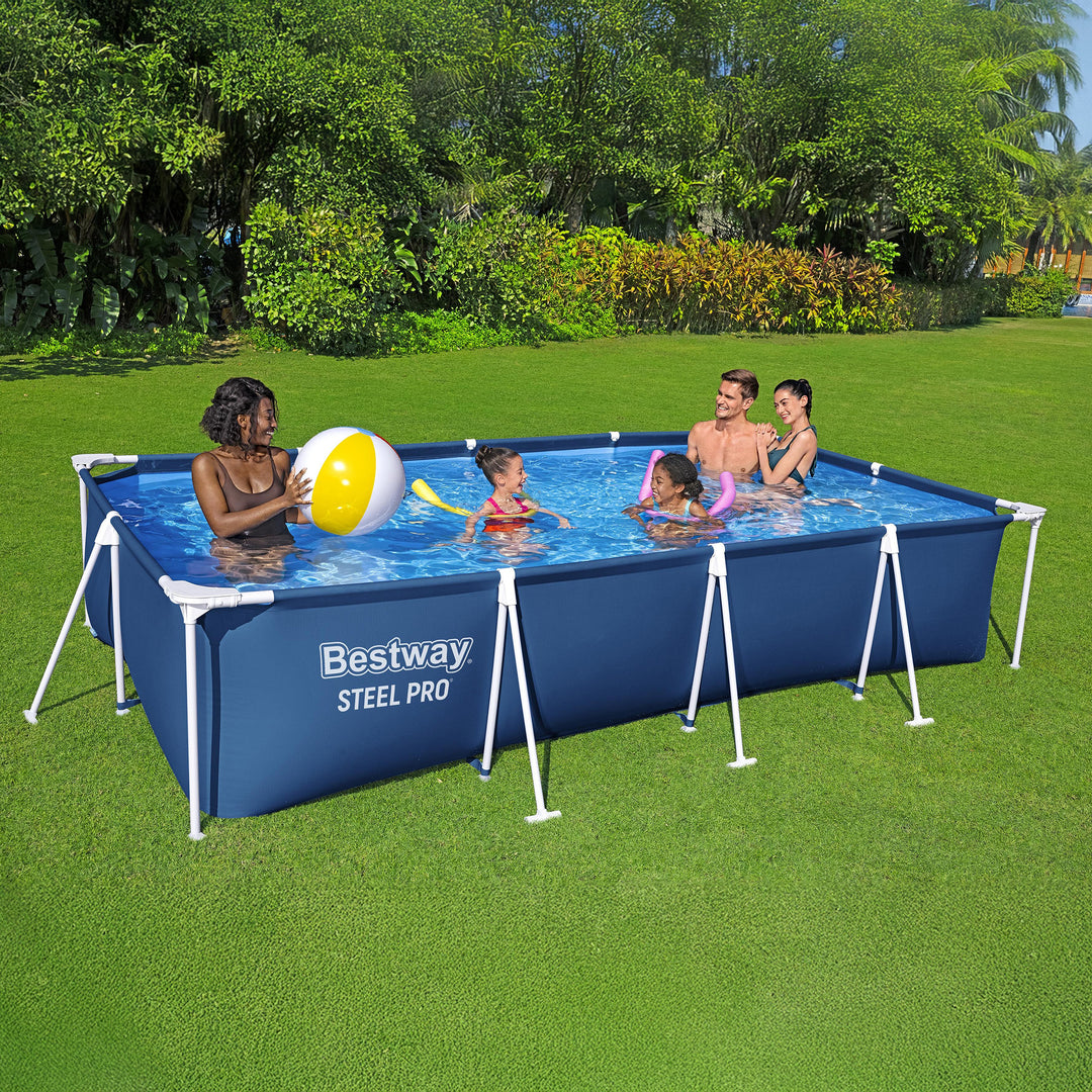 Bestway Steel Pro 13 Foot x 32 Inch Rectangular Above Ground Swimming Pool, Blue