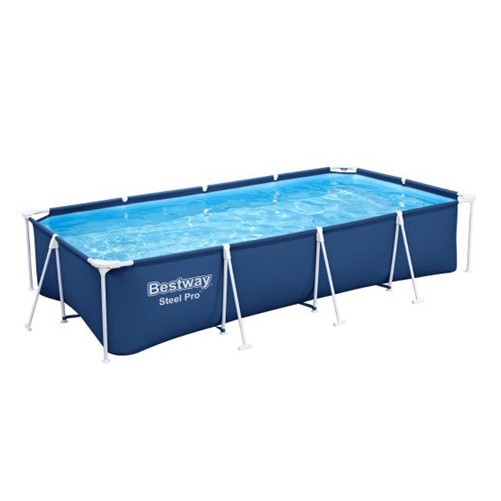 Bestway Steel Pro 13 Foot x 32 Inch Rectangular Above Ground Swimming Pool, Blue