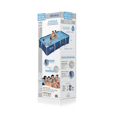 Bestway Steel Pro 13 Foot x 32 Inch Rectangular Above Ground Swimming Pool, Blue