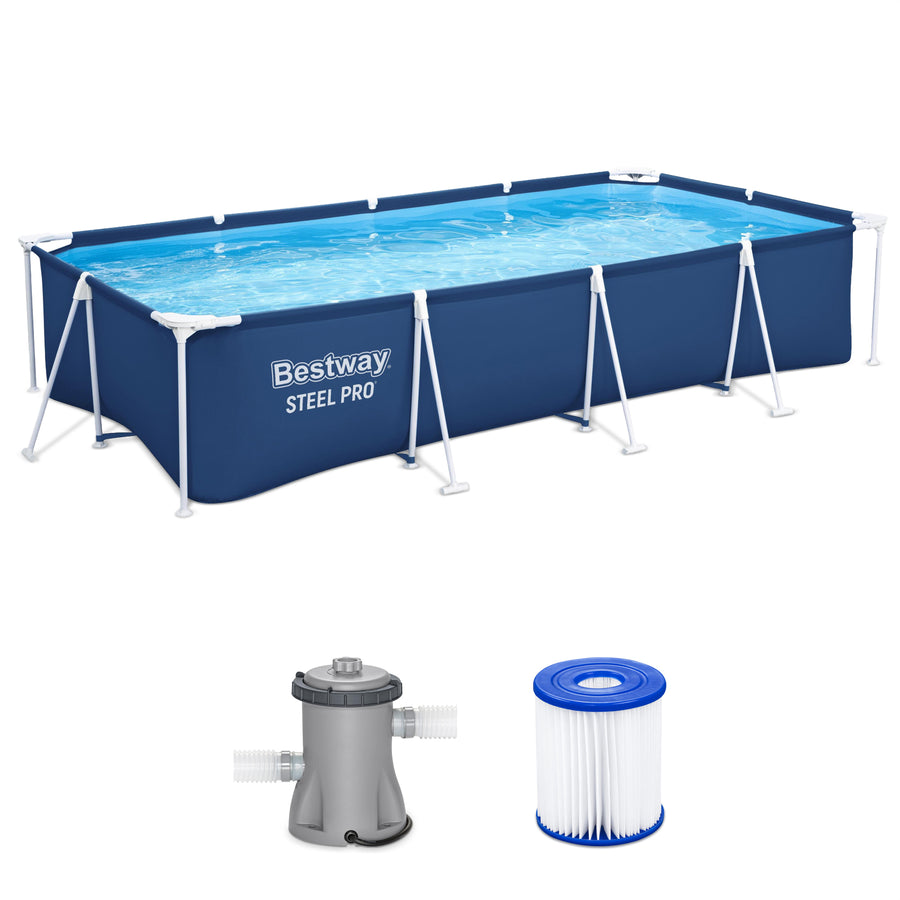 Bestway Steel Pro 13 Foot x 32 Inch Rectangular Above Ground Swimming Pool, Blue - VMInnovations
