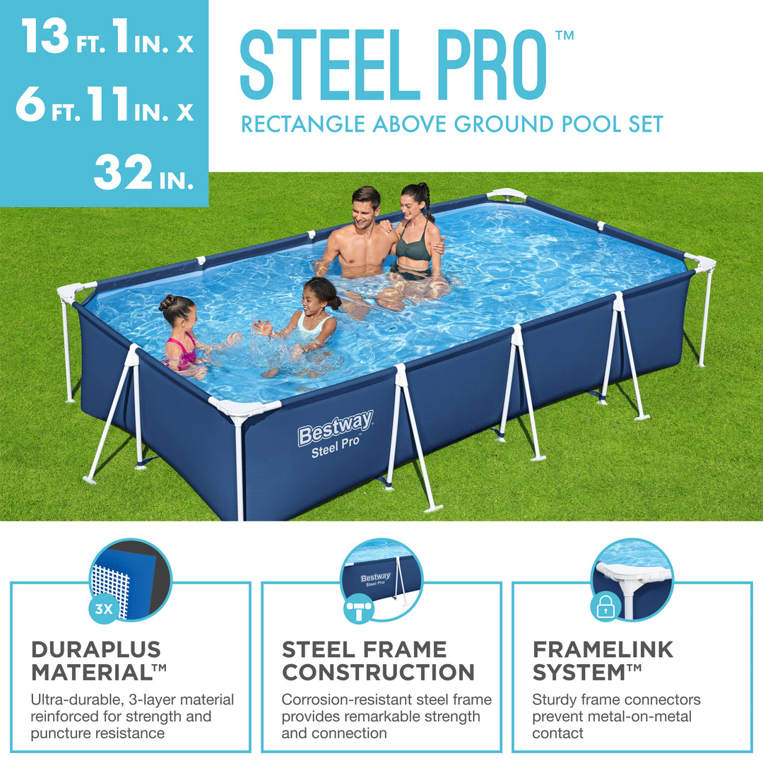 Bestway Steel Pro 13 Foot x 32 Inch Rectangular Swimming Pool, Blue (For Parts)