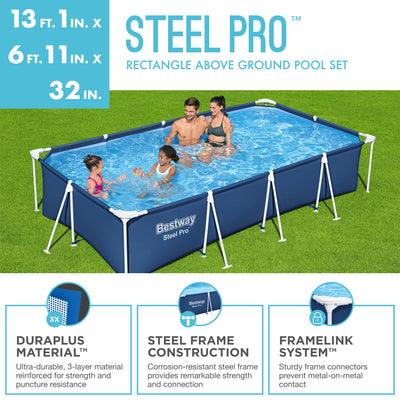 Bestway Steel Pro 13 Foot x 32 Inch Rectangular Swimming Pool, Blue (Open Box)