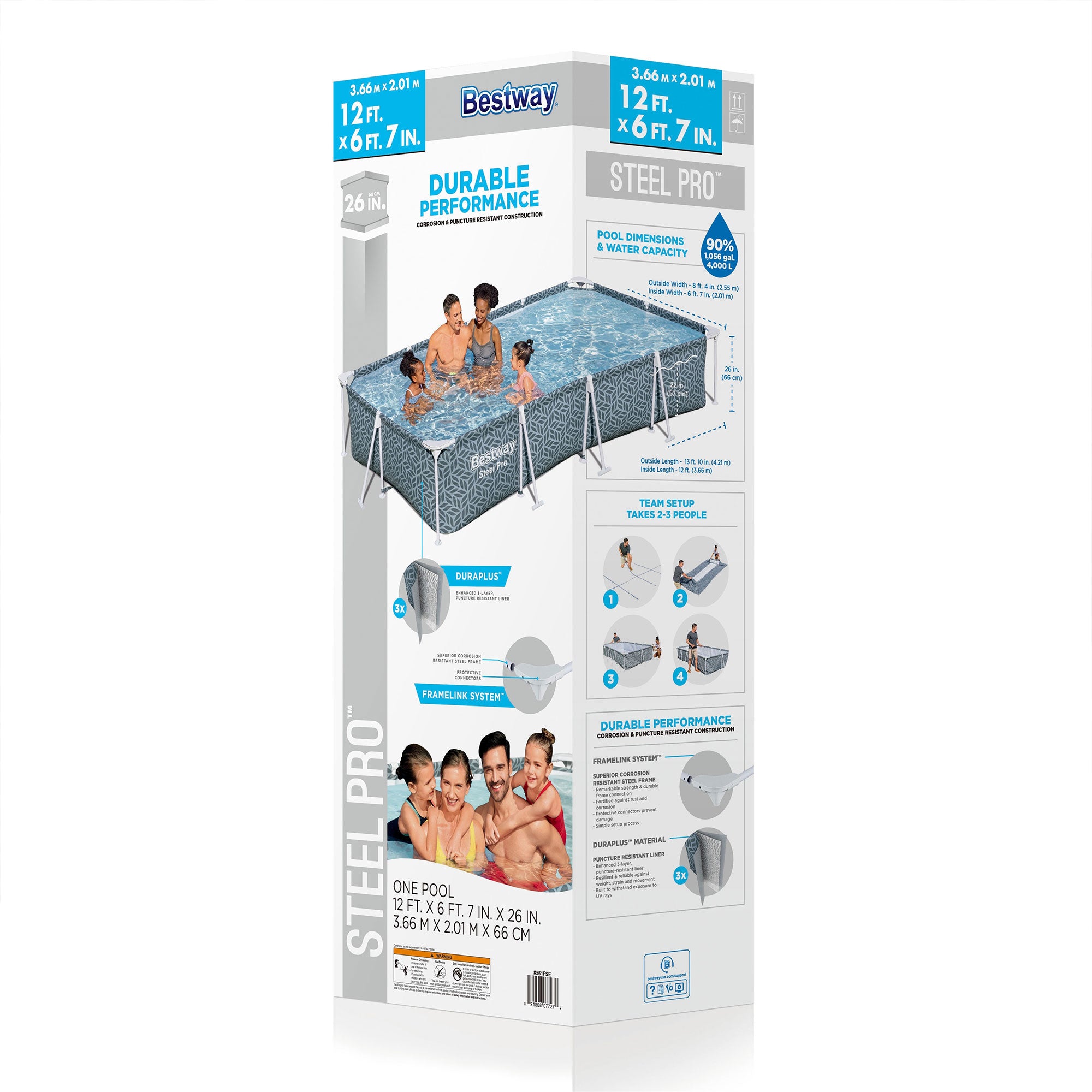 Bestway Steel Pro 12' x 6'7" x 26" Rectangle Above Ground Swimming Pool (Used) - VMInnovations
