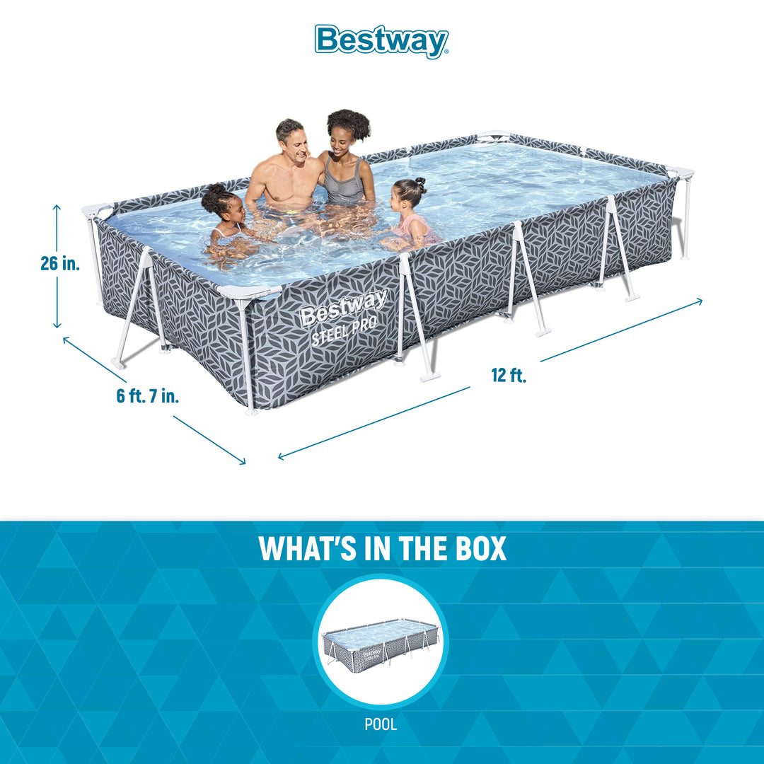 Bestway Steel Pro 12' x 6'7" x 26" Rectangle Above Ground Outdoor Swimming Pool