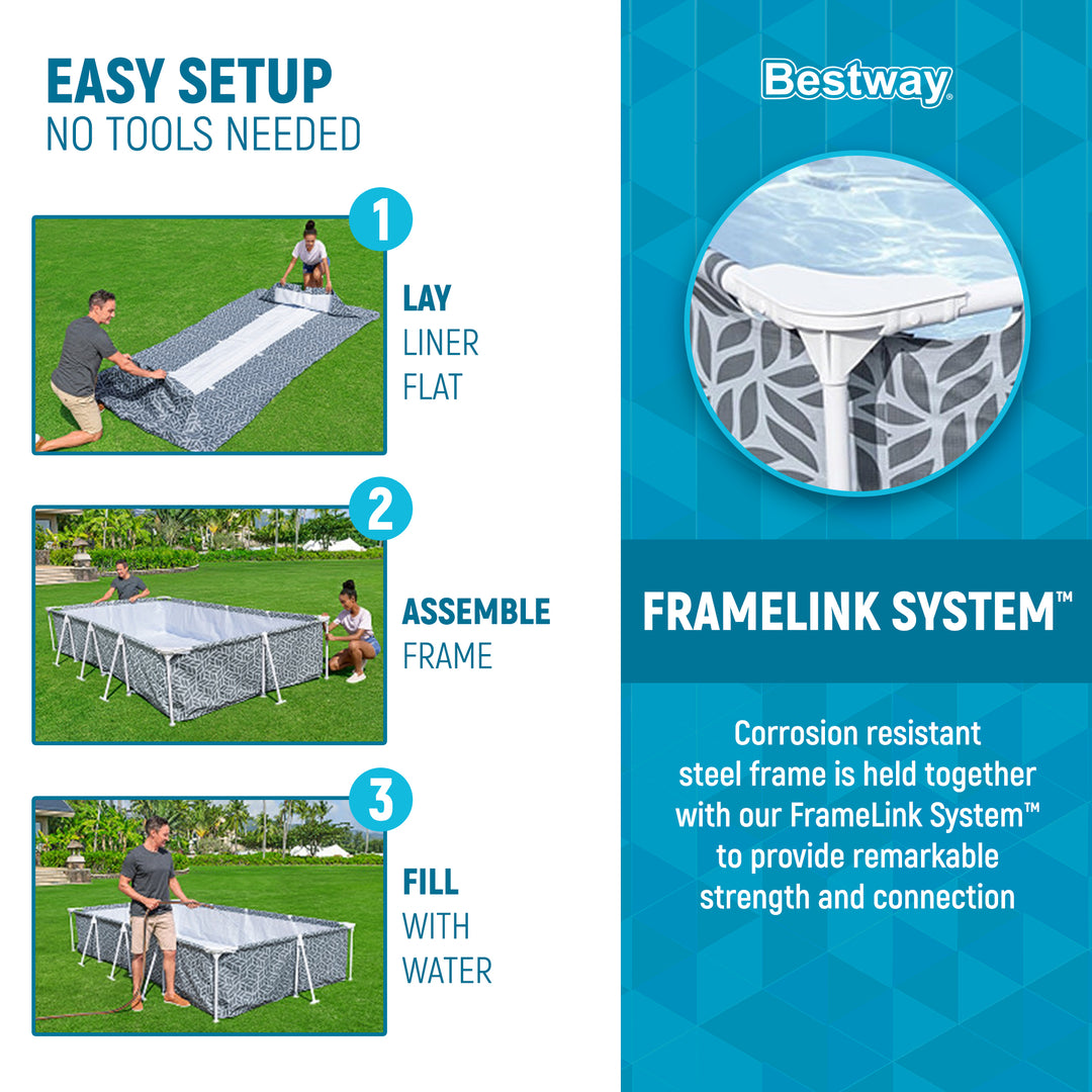 Bestway Steel Pro 12' x 6'7" x 26" Rectangle Above Ground Outdoor Swimming Pool