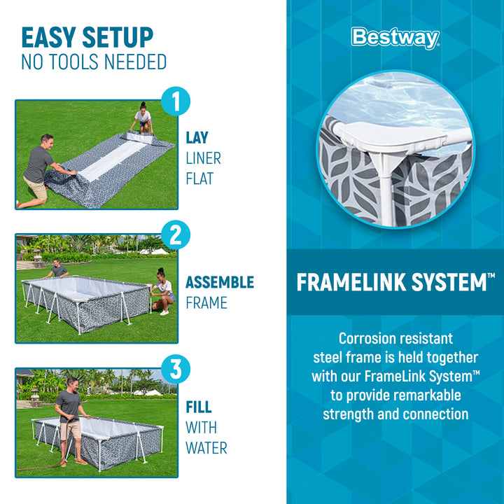 Bestway Steel Pro 12' x 6'7" x 26" Rectangle Above Ground Outdoor Swimming Pool