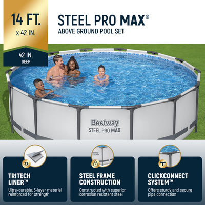 Bestway Steel Pro MAX 14' x 42" Above Ground Outdoor Swimming Pool Set, Gray (For Parts) - VMInnovations