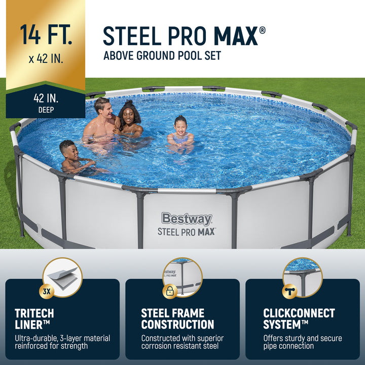 Bestway Steel Pro MAX 14' x 42" Above Ground Outdoor Swimming Pool Set, Gray (For Parts)