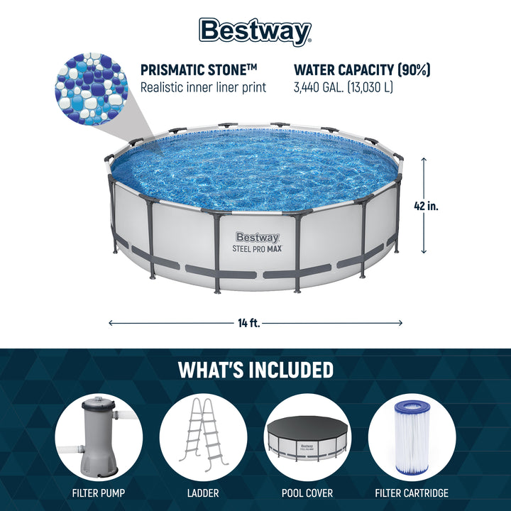 Bestway Steel Pro MAX 14' x 42" Above Ground Swimming Pool Set, Gray (Open Box)