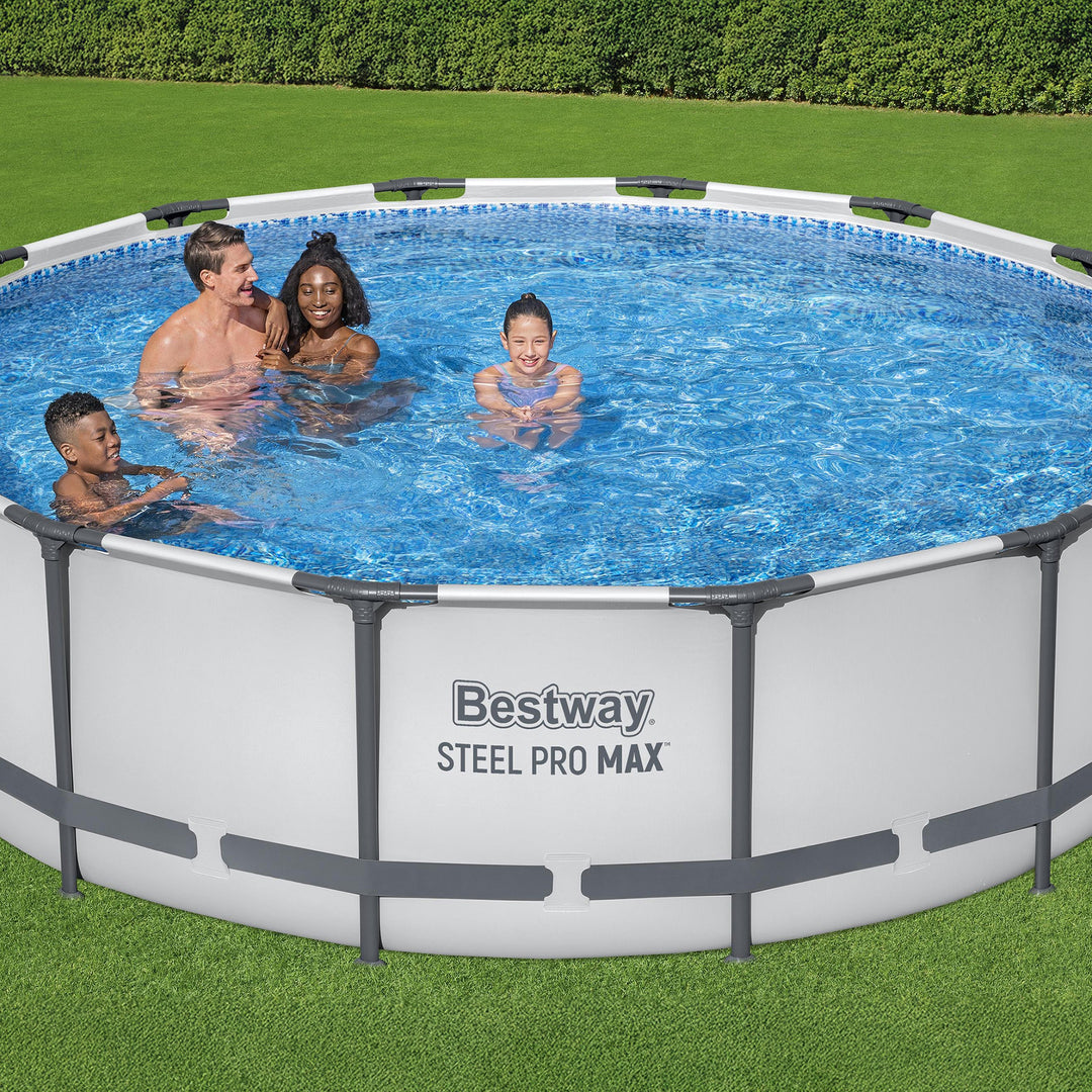 Bestway Steel Pro MAX 14' x 42" Above Ground Outdoor Swimming Pool Set, Gray