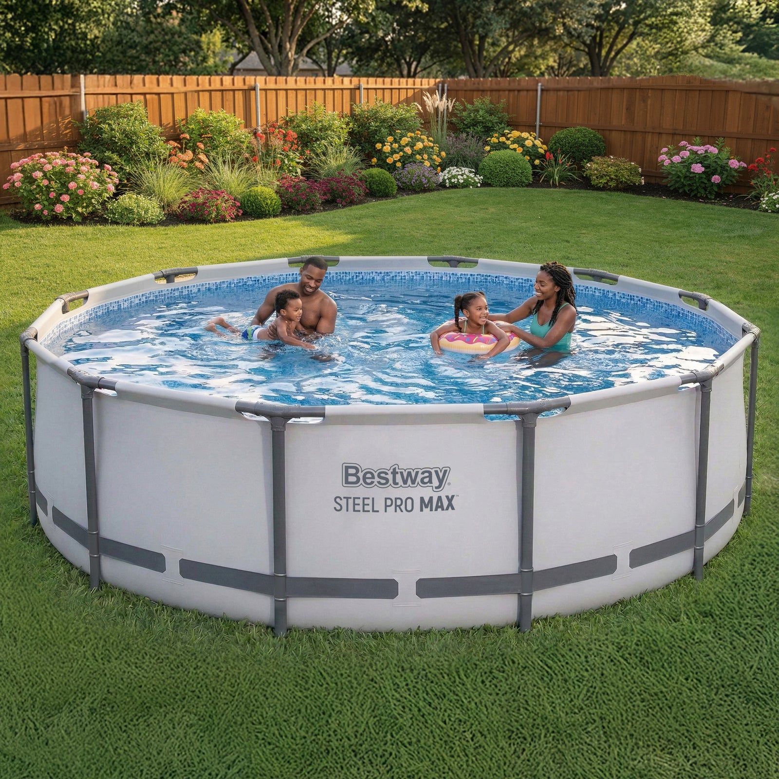 Bestway Steel Pro MAX 14' x 42" Above Ground Outdoor Swimming Pool Set, Gray - VMInnovations