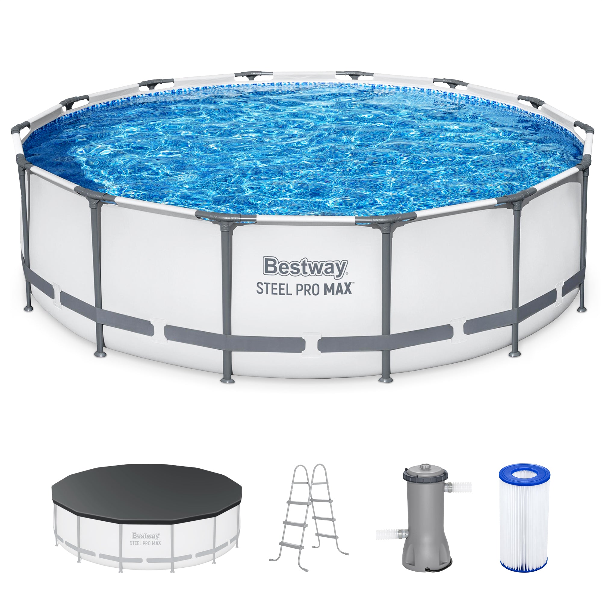 Bestway Steel Pro MAX 14' x 42" Above Ground Outdoor Swimming Pool Set, Gray (For Parts)