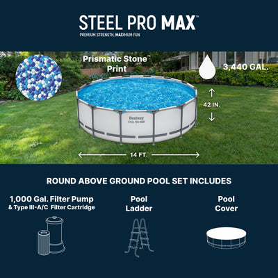 Bestway Steel Pro MAX 14' x 42" Above Ground Swimming Pool Set, Gray (Open Box) - VMInnovations