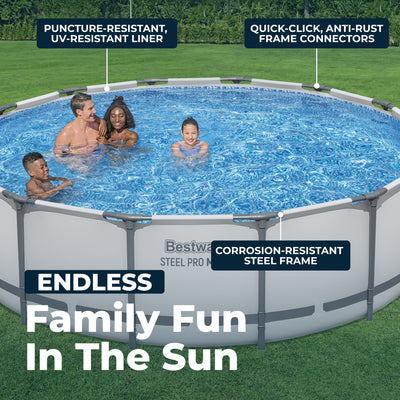 Bestway Steel Pro MAX 14' x 42" Above Ground Swimming Pool Set, Gray (Open Box) - VMInnovations
